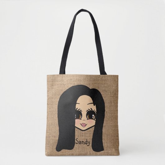Personalisierte Karikatur Jute Print Tasche Schwar (Vorderseite)