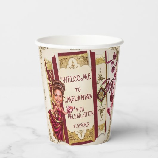 Personalisierte Karikatur Ruby und Goldsüß 16 Pappbecher (Rückseite)