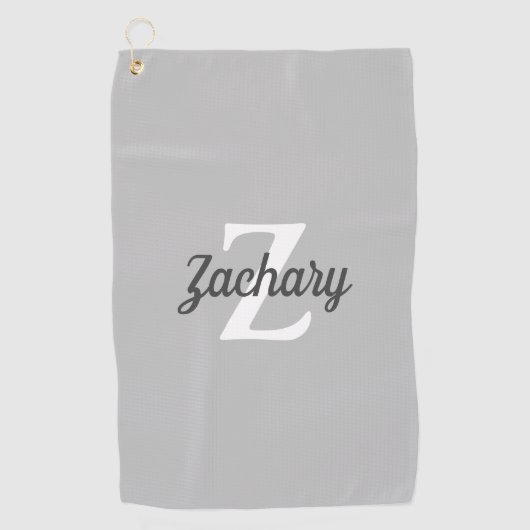 Personalisierte Karkohle-Grau-Monogramm Golfhandtuch (Vorderseite)