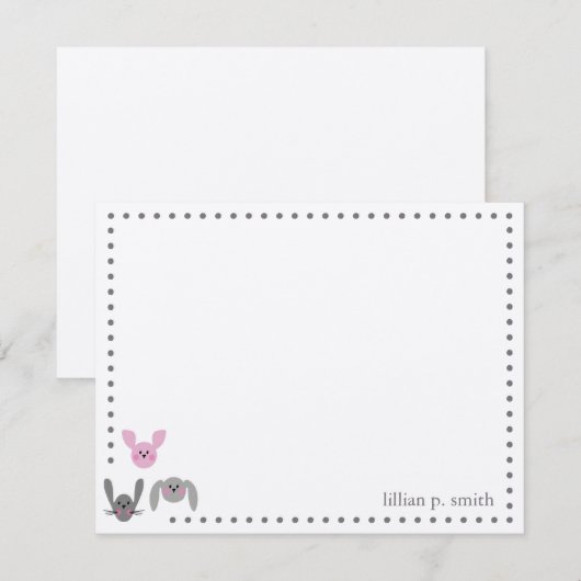 Personalisierte Karte des rosa Bunny Rabbit (Vorne/Hinten)