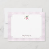 Personalisierte Karte mit rosa Gingham und Erdbeer (Vorderseite)