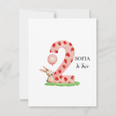 Personalisierte Karte zum 2. Geburtstag mit Häsche (Vorderseite)