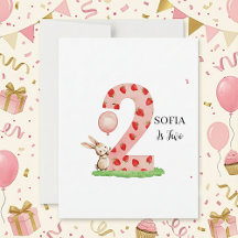 Personalisierte Karte zum 2. Geburtstag mit Häsche