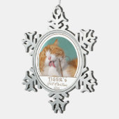 Personalisierte Katze 1. Weihnachtsmann Foto Schneeflocken Zinn-Ornament (Rechts)