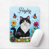 Personalisierte Katze, Blumen und Schmetterlinge Mousepad (Mit Mouse)