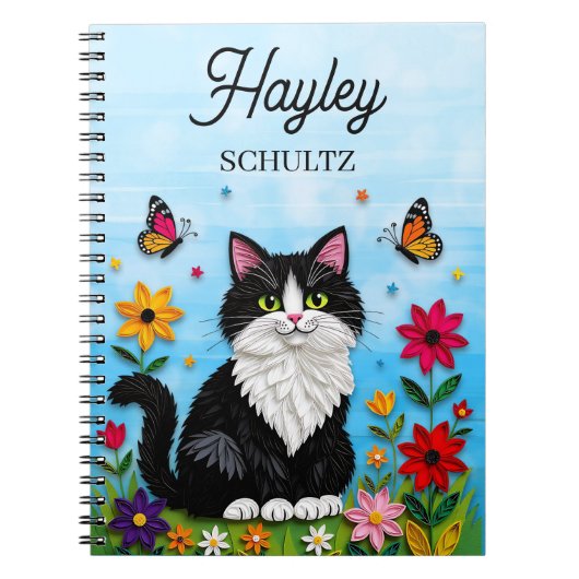 Personalisierte Katze, Blumen und Schmetterlinge Notizblock (Vorderseite)