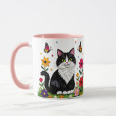 Personalisierte Katze, Blumen und Schmetterlinge Tasse (Links)