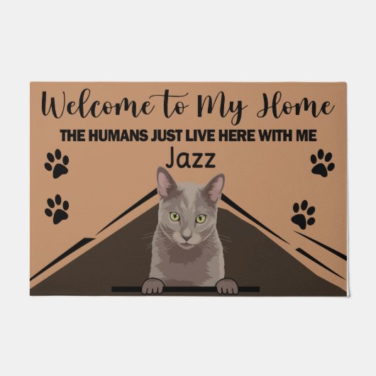 Personalisierte Katze Doormat, willkommen auf unse Fußmatte (Vorderseite)