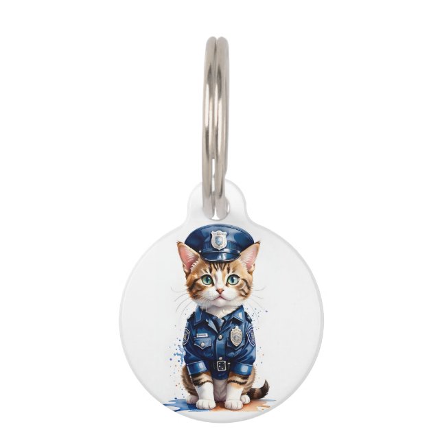 Personalisierte Katze in polizeilicher Uniform Haustiermarke (Vorderseite)