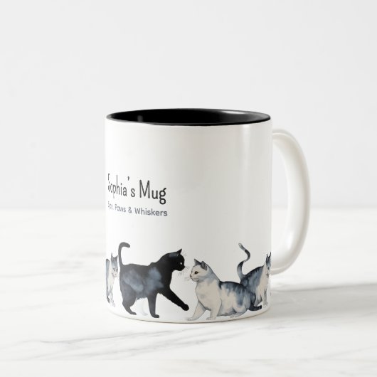 Personalisierte Katze Lover - Niedliche schwarze u Zweifarbige Tasse (VorderseiteRechts)