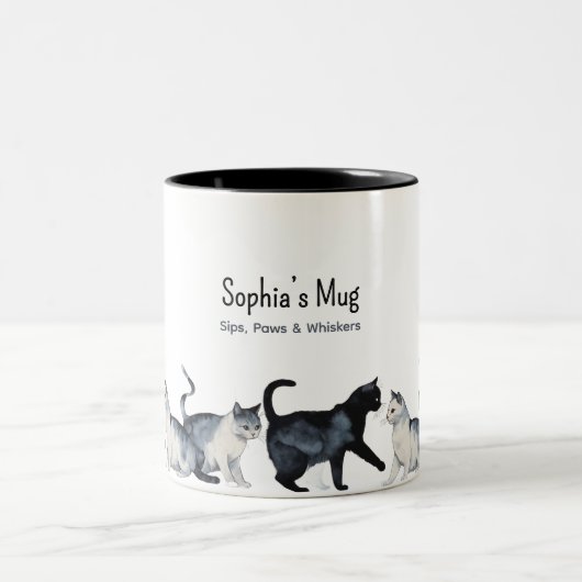 Personalisierte Katze Lover - Niedliche schwarze u Zweifarbige Tasse (Mittel)