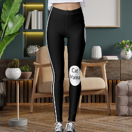 Personalisierte Katze Mama White Black Striped Sti Leggings