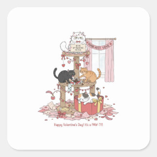 Personalisierte Katze-Miau-Valentinstag-Aufkleber Quadratischer Aufkleber