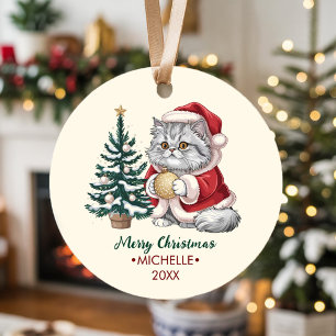 Personalisierte Katze mit Weihnachtsmannhut Weihna Keramik Ornament