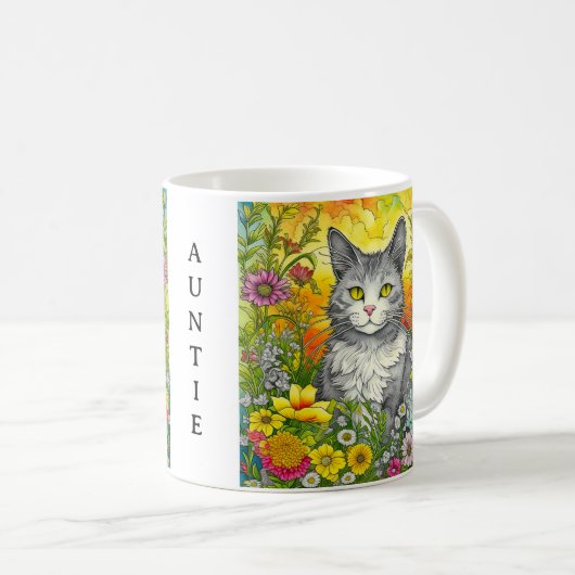 Personalisierte Katze und Blume Kaffeetasse (VorderseiteRechts)