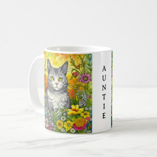 Personalisierte Katze und Blume Kaffeetasse (Vorderseite Links)