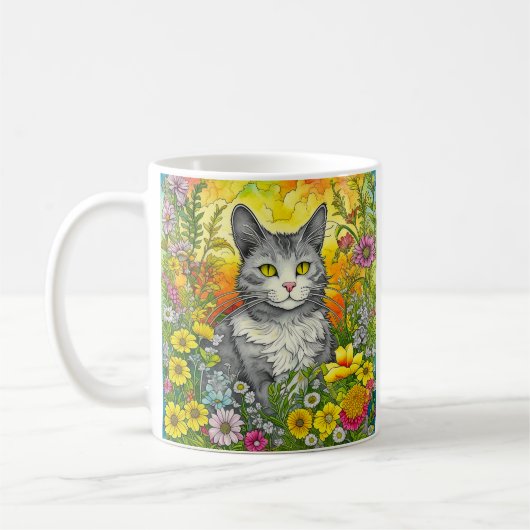 Personalisierte Katze und Blume Kaffeetasse (Links)