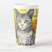 Personalisierte Katze und Blume Milchtasse (Vorderseite)