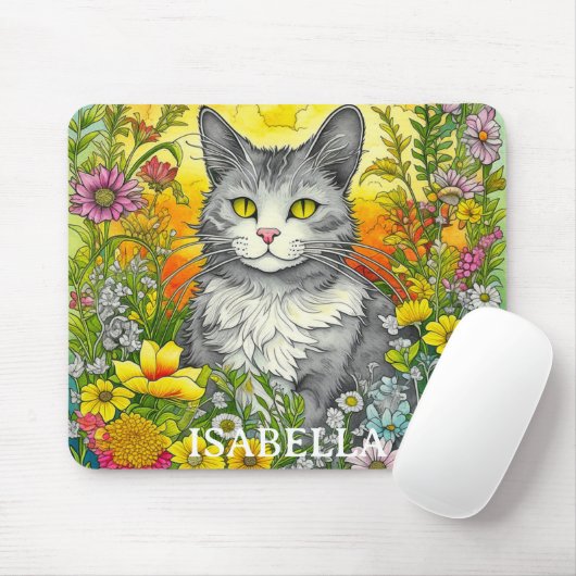 Personalisierte Katze und Blume Mousepad (Mit Mouse)