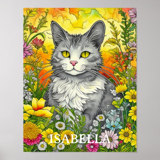 Personalisierte Katze und Blume Poster (Vorne)