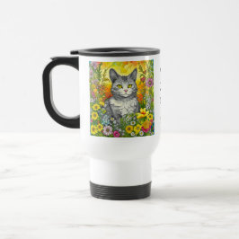 Personalisierte Katze und Blume Reisebecher