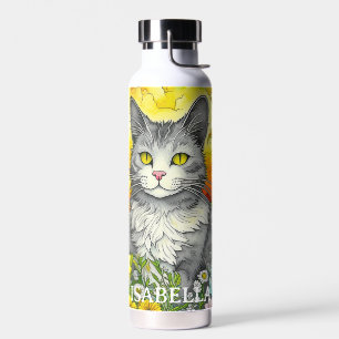 Personalisierte Katze und Blume Trinkflasche