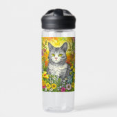 Personalisierte Katze und Blume Trinkflasche (Vorderseite)