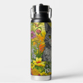 Personalisierte Katze und Blume Trinkflasche (Vorderseite)