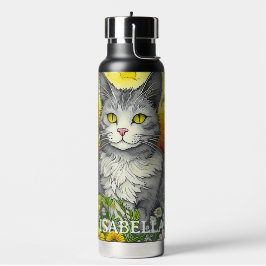 Personalisierte Katze und Blume Trinkflasche