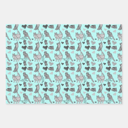 Personalisierte Katze und Geschenkpackung in 3 Far Geschenkpapier Set (Vorderseite 3)