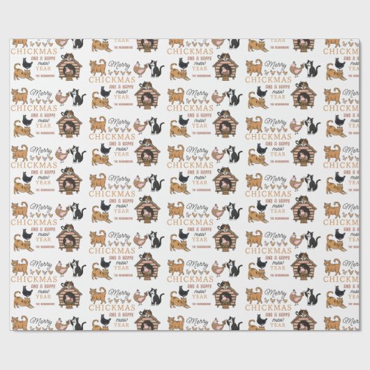 Personalisierte Katze und Hühnchen Weihnachten Geschenkpapier (Flach)
