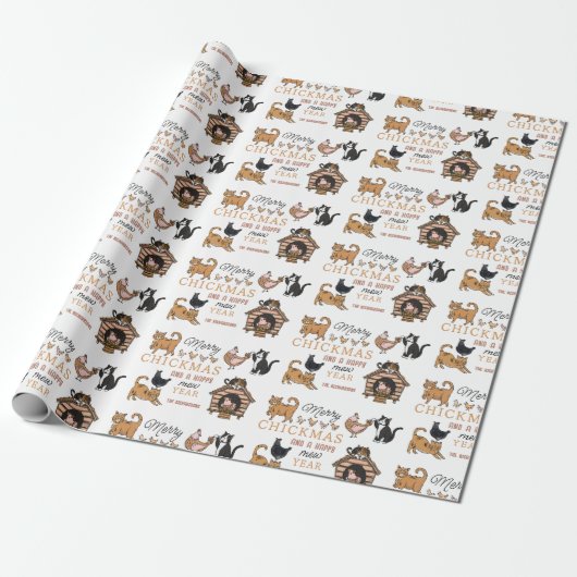 Personalisierte Katze und Hühnchen Weihnachten Geschenkpapier (Ungerollt)