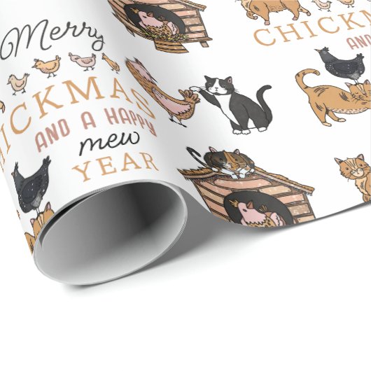 Personalisierte Katze und Hühnchen Weihnachten Geschenkpapier (Rolleneckpunkt)