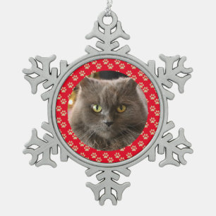 Personalisierte Katze Weihnachten Weihnachten Rote Schneeflocken Zinn-Ornament