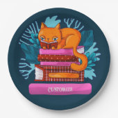 Personalisierte Katzen genehmigte Bücher Aquamarin Pappteller (Vorderseite)