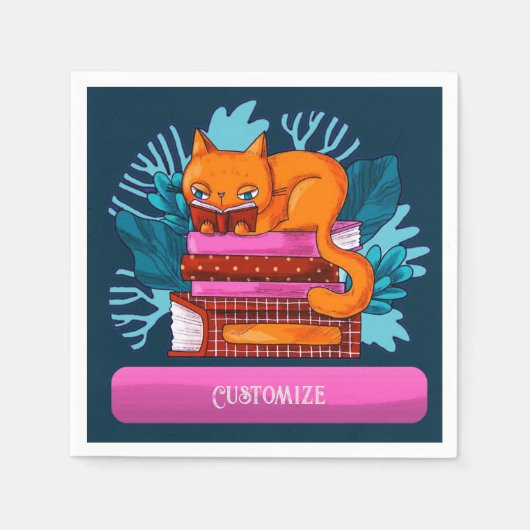 Personalisierte Katzen genehmigte Bücher Aquamarin Serviette (Vorderseite)