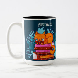 Personalisierte Katzen genehmigte Bücher Aquamarin Zweifarbige Tasse