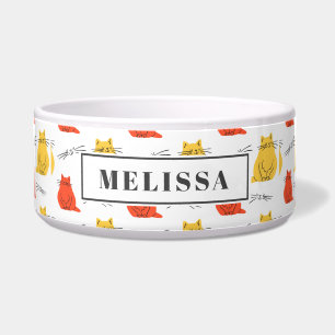 Personalisierte Katzen Muster Orange Gelb Napf