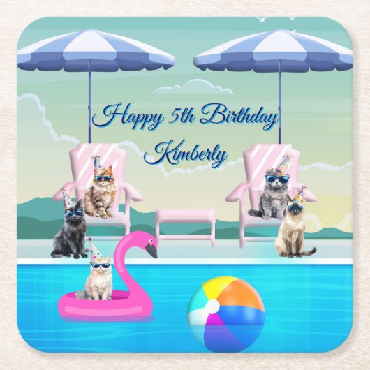 Personalisierte Katzen-Pool-Party Rechteckiger Pappuntersetzer (Vorderseite)