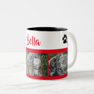 Personalisierte Katzenbild-Collage mit Pfotenabdrü Zweifarbige Tasse