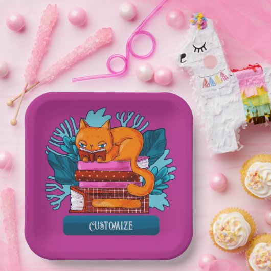 Personalisierte Katzenbücher rosa Pappteller (Party)