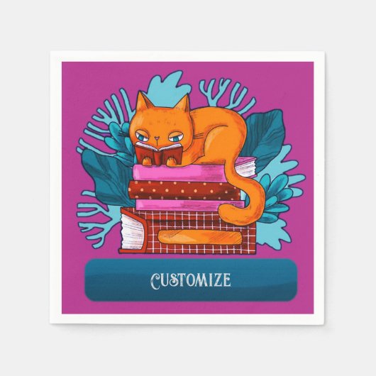 Personalisierte Katzenbücher rosa Serviette (Vorderseite)