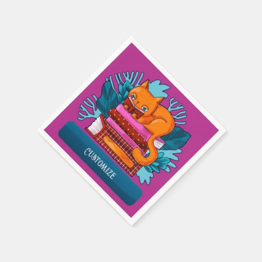 Personalisierte Katzenbücher rosa Serviette (Ecke)