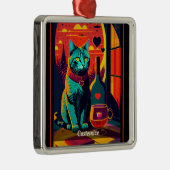 Personalisierte Katzenbücher und Weine Ornament Aus Metall (Rechts)