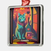 Personalisierte Katzenbücher und Weine Ornament Aus Metall (Links)