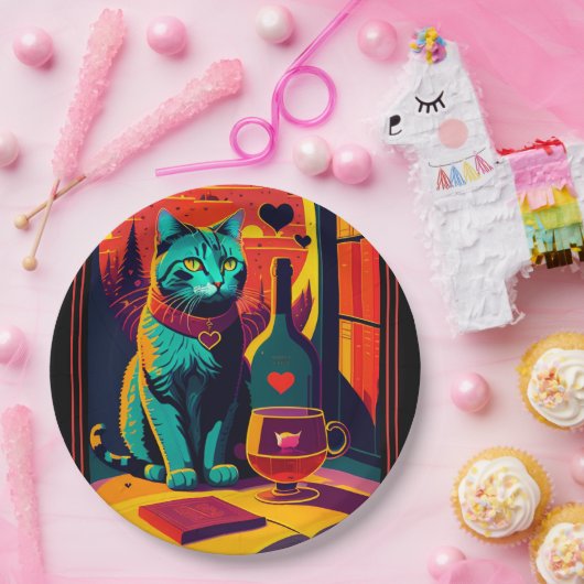 Personalisierte Katzenbücher und Weine Pappteller (Party)