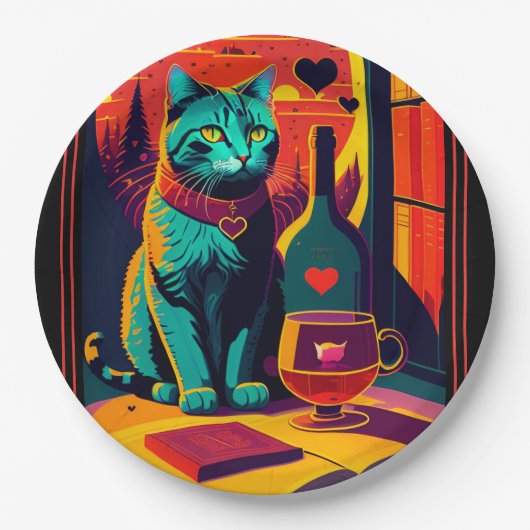 Personalisierte Katzenbücher und Weine Pappteller (Vorderseite)