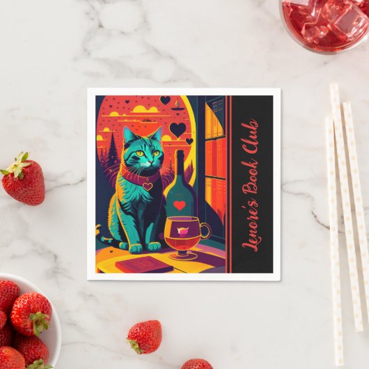 Personalisierte Katzenbücher und Weine Serviette (Beispiel)