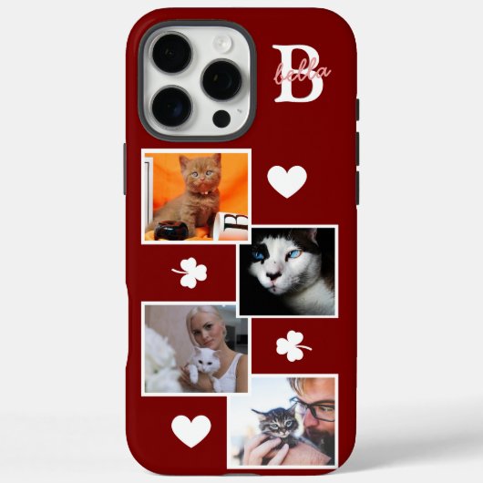 Personalisierte Katzenfoto-Collage Monogramm Borde Case-Mate iPhone Hülle (Rückseite)
