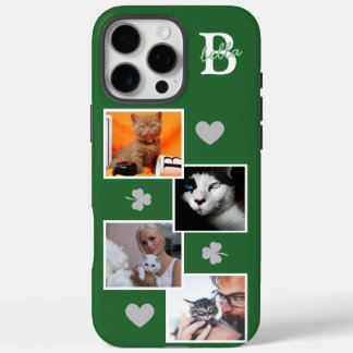Personalisierte Katzenfoto-Collage Monogramm grün iPhone 16 Pro Max Hülle